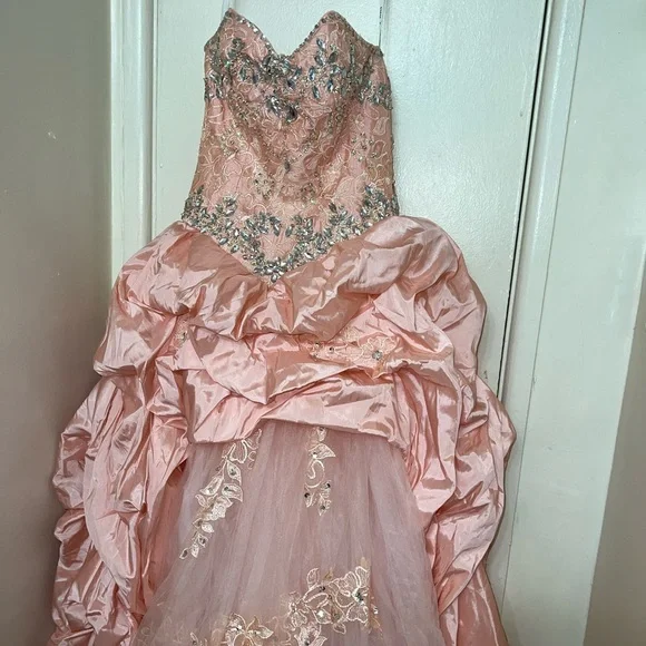 dusty rose beaded dress ZAPAKA Women Dusty Rose Strapless Long Prom Dress with Slit A-Line Beaded Sequins Embroidered Tulle Evening Party Dress, Dusty Rose / US18W